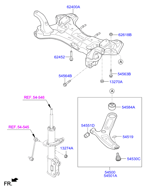 Hyundai 54500B4000 - Braccio oscillante, Sospensione ruota autozon.pro