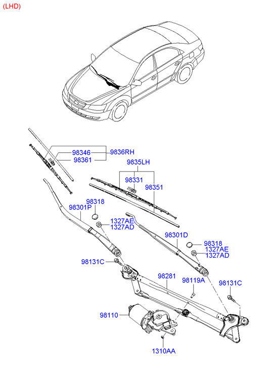 Hyundai 983503K100 - Spazzola tergi autozon.pro