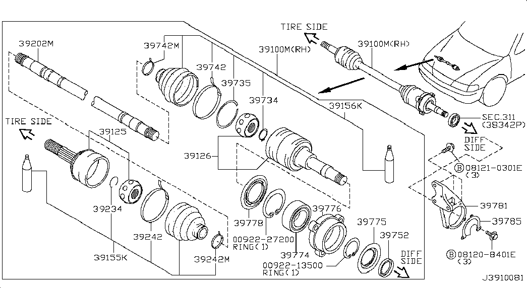 NISSAN 39211-2Y010 - Kit giunti, Semiasse autozon.pro