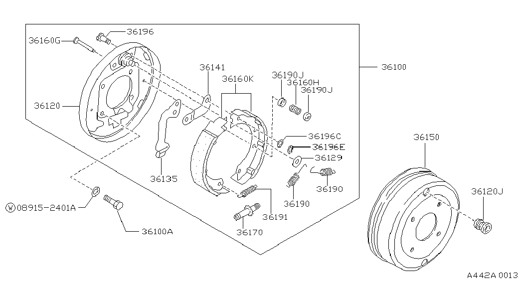 NISSAN 36160C9625 - Kit ganasce, Freno stazionamento autozon.pro