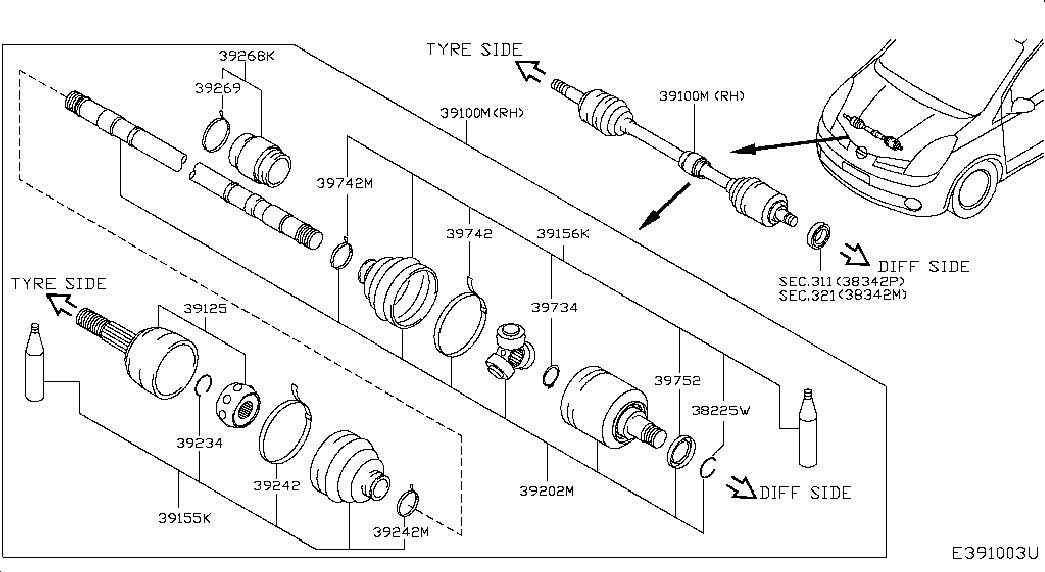 NISSAN 39241-BM529 - Cuffia, Semiasse autozon.pro