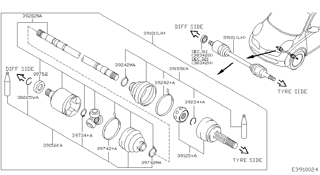 NISSAN 39241-AY125 - Cuffia, Semiasse autozon.pro